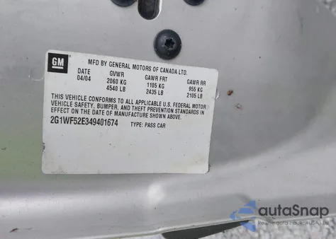 2004 Chevrolet Impala from USA, damaged, VIN 2G1WF52E349401674